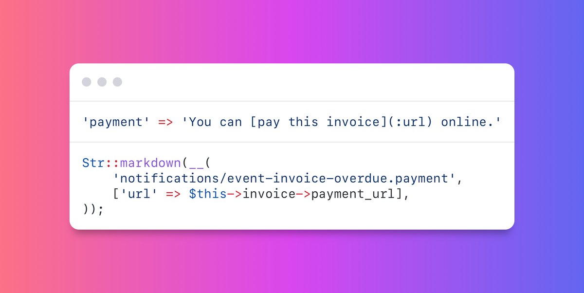 You can use `Str::markdown` to build translation strings | Laravel Code ...