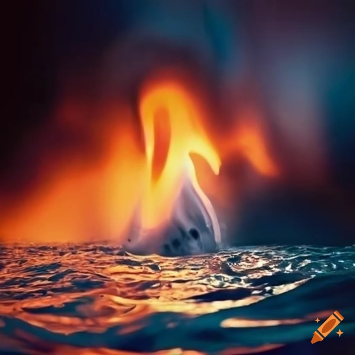 A boiling ocean with dying fish seen from the side of | Stable ...